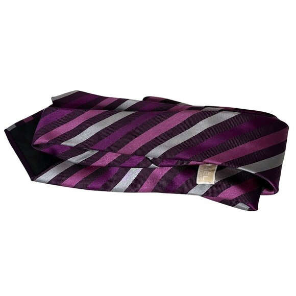Michael Kors Men’s Silk Necktie Purple Gray Stripe - Picture 7 of 9